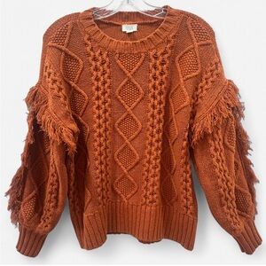 a.n.a A New Approach Rust Orange Cable Knit Fringe Sweater Women’s Small Boho